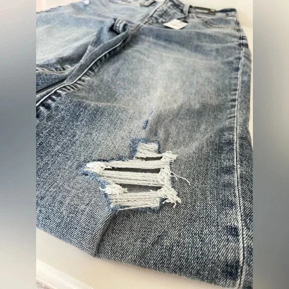 Express Modern Straight Leg Super High Rise Distressed Blue Jeans Women’s 2S NWT - Picture 7 of 14